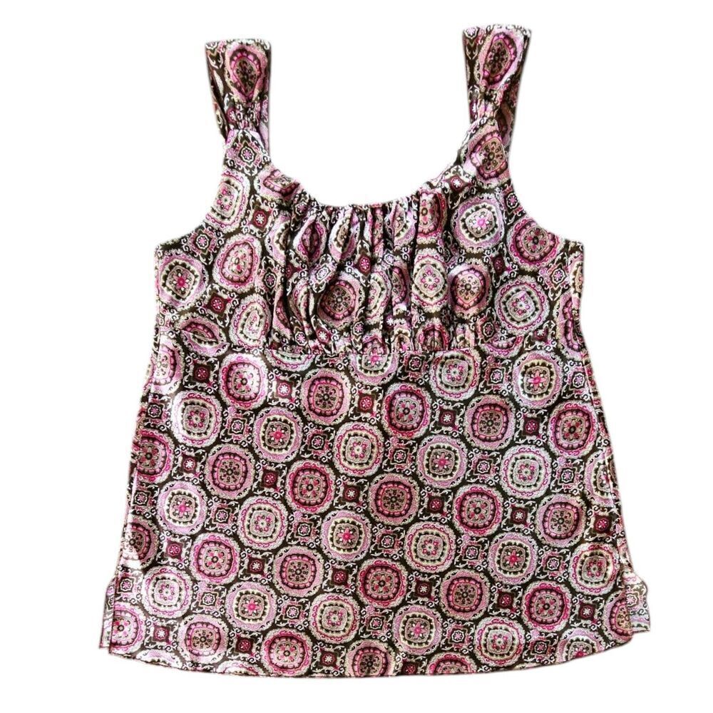 Vtg Y2K Self Esteem Satin Babydoll Tank Top Camisole Tie Back Geometric Boho 1X